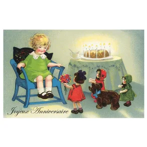 NOSTALGIKORT BURSDAGSJENTE VED KAKEBORDET!