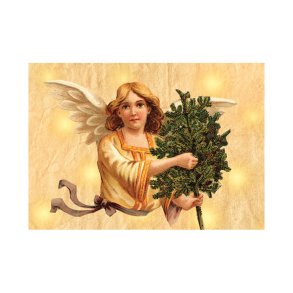 POSTKORT ENGEL MED GRAN, gult