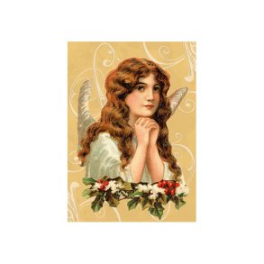 POSTKORT ENGEL MED KRISTTORN, gult