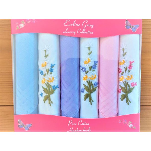 DAME LOMMETRKLE 6 pk. 3 x Blomster/3x Ensfarget