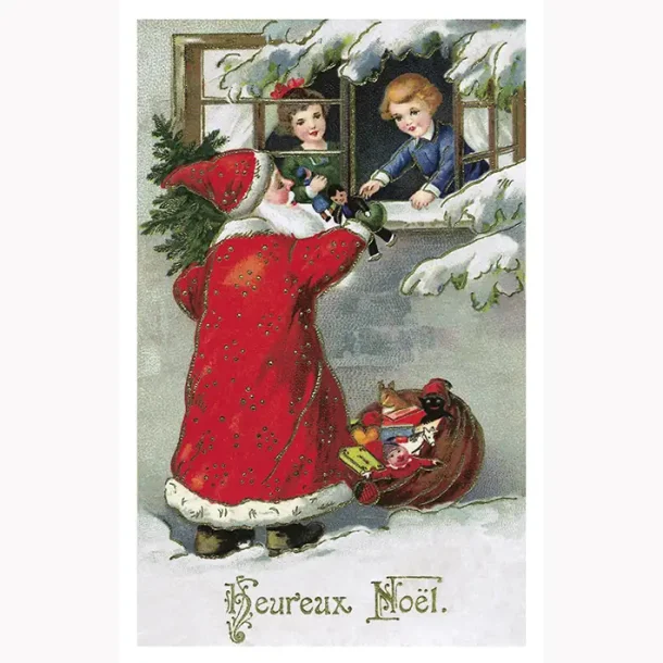 NOSTALGIKORT: JULENISSEN GIR GAVER GJENNOM VINDUET, HEUREUX NO�L