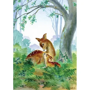 POSTKORT MARGARET LYNES; R�DYRKALVEN OG R�DYRMOR