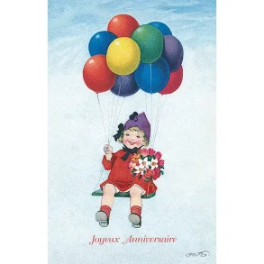 NOSTALGIKORT  JENTE MED BALLONGER