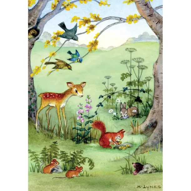 POSTKORT MARGARET LYNES; R�DYRKALVEN OG EKORNET