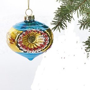 Reflektorkule i Glass  Bl/Gull 7 cm.