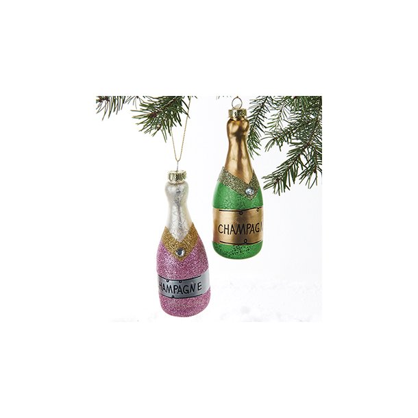 CHAMPAGNE JULEKULE GLASS, GRNN, HNDLAGET (1 stk grnn)