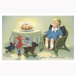 NOSTALGIKORT  GUTT VED KAKEBORD