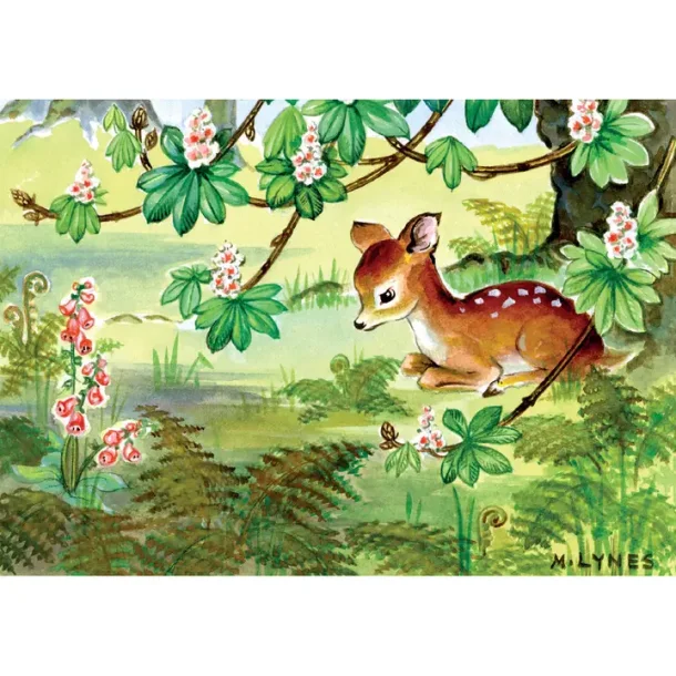 POSTKORT MARGARET LYNES; R�DYRKALVEN UNDER HESTEKASTANJEN