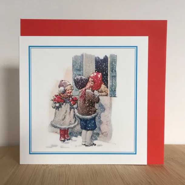 KYSS GJENNOM VINDUET. Dobbelt kort jul/vinter med konvolutt