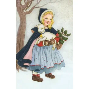 NOSTALGIKORT: JENTE MED LAM OG KRISTTORN 