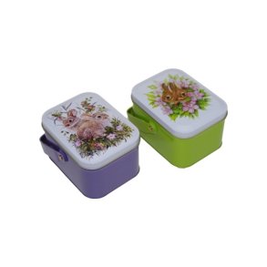 METALLBOKS MED HNDTAK, Bunnies and Flowers. (NB! 1 stk grnn eller lilla)