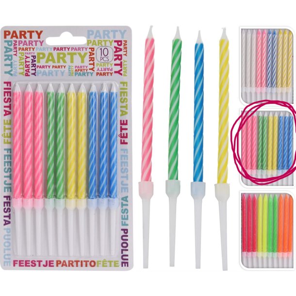 KAKELYS 10-pk STERKE FARGER STRIPER (NB! 1 pk a 10 stk)
