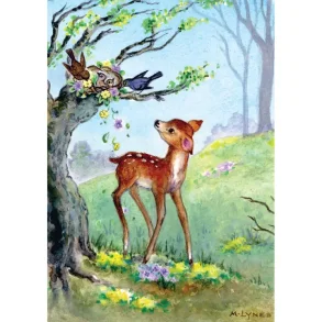 POSTKORT MARGARET LYNES; R�DYRKALVEN OG FUGLEREDET