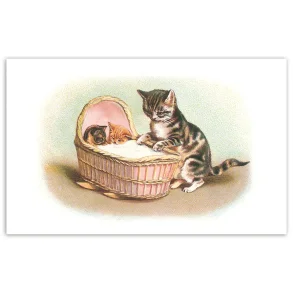 NOSTALGIKORT KATT  MED VUGGE