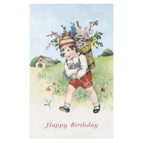 NOSTALGIKORT GUTT MED BLOMSTERRYGGSEKK