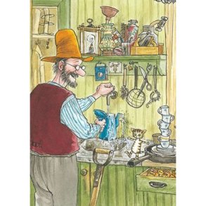 GUBBEN OG KATTEN VED KJ�KKENBENKEN (Pettson ock Findus) 10x15 cm