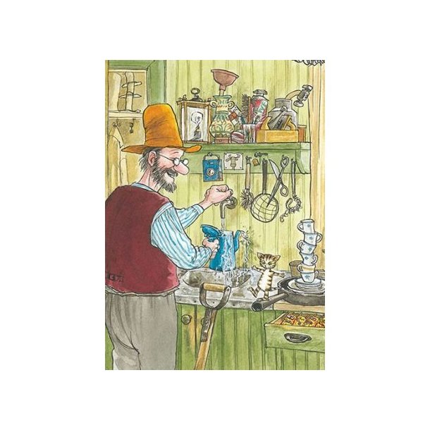 GUBBEN OG KATTEN VED KJ�KKENBENKEN (Pettson ock Findus) 10x15 cm