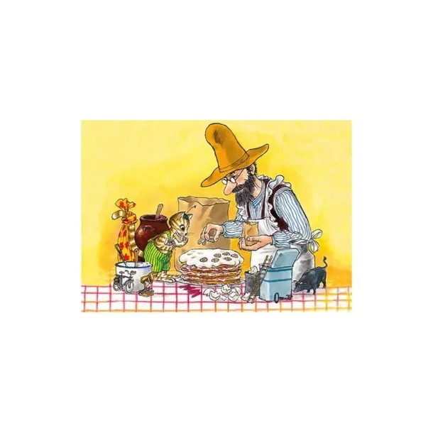 GUBBEN OG KATTEN: PANNEKAKEKAKE (Pannkakst�rta) 10x15 cm